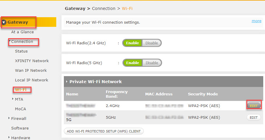 Gateway then connection then Wifi